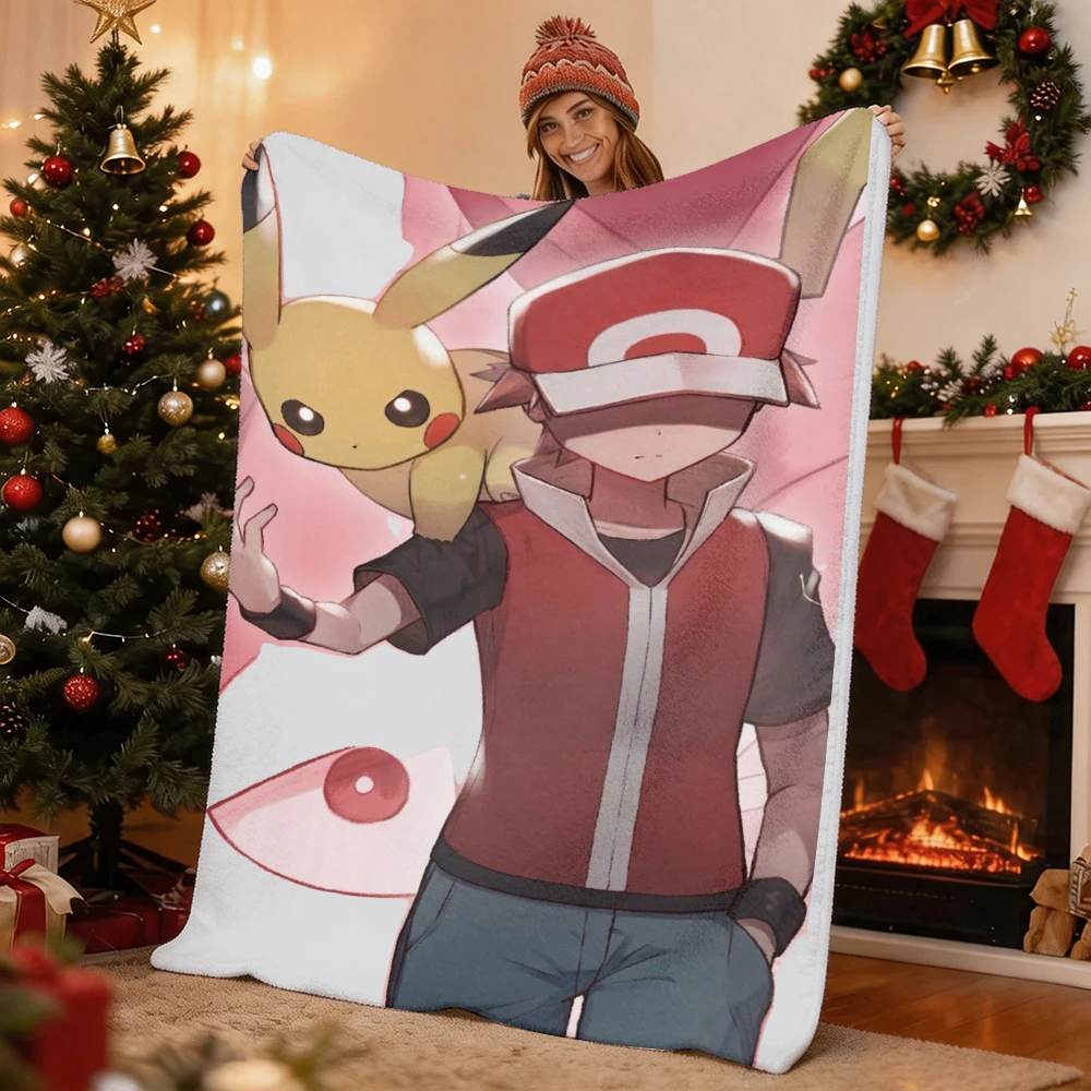 Pokemon Ash Pikachu Flannel Throw Blanket Soft Warm Cartoon Blanket for Sofa Bed Home Decor Kids Gift