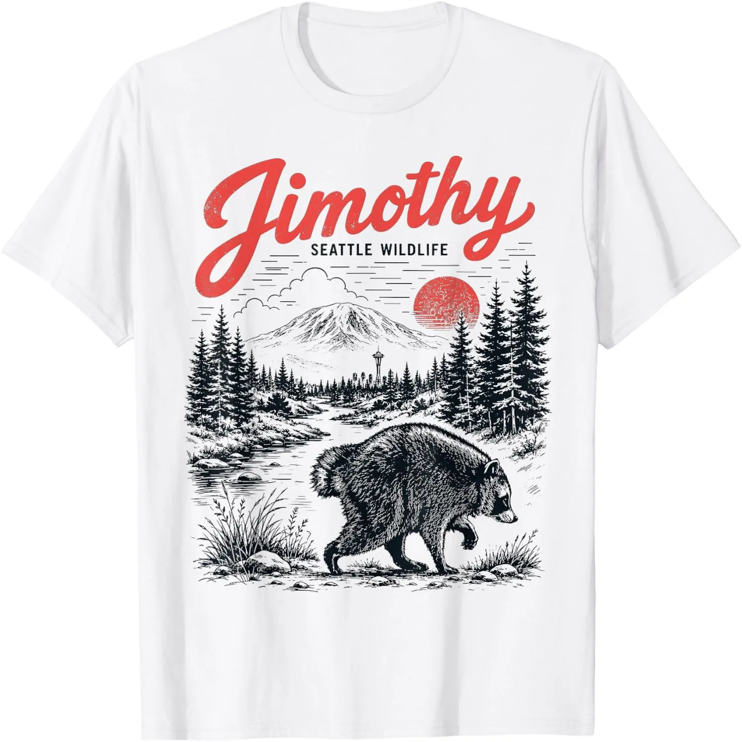 Vintage Jimothy Raccoon - Retro Timothy Under Seattle Sunset T-Shirt graphic tee, men’s, women’s, halloween shirt,