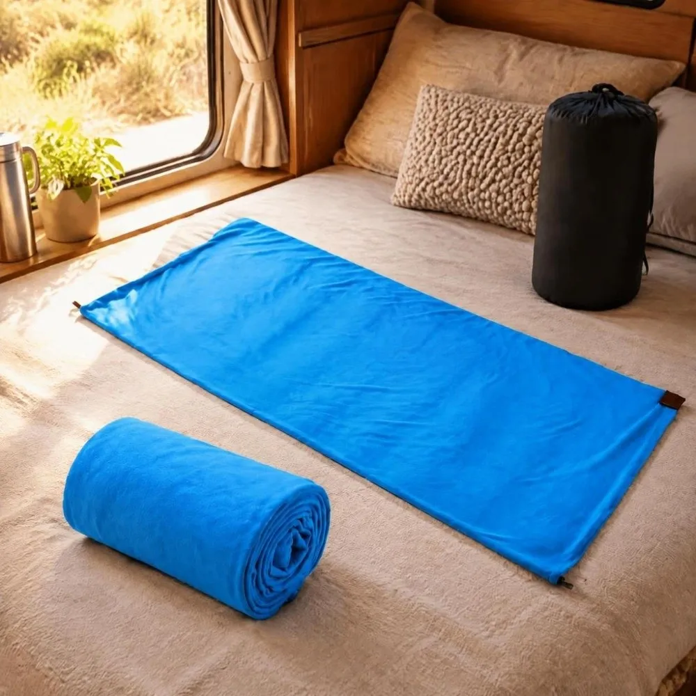 Warm Comfortable Fleece Sleeping Bag Two-Way Zipper Soft Emergency Emergency Blanket Outdoor Bivvy Sack Hiking