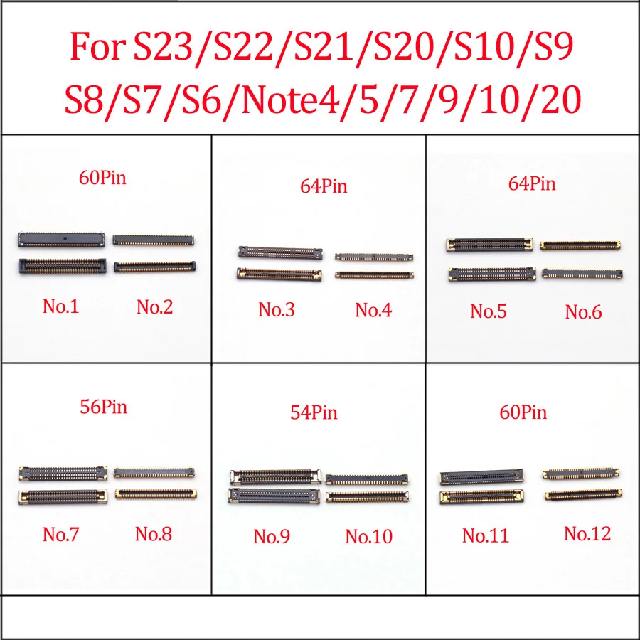 5sets 60 54 56 64 Pin USB Charging FPC Connector For Samsung Galaxy S22 Ultra PLus S21 S20 S10 S9 S8 S23 Note 9 10 20 LCD Screen