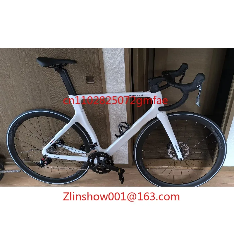 Carbon Fibre Road Bicycle Twitter Road Bike T8 700C Hydraulic Disc Brake Racing 22 Speed Cycling Thru Axle Sensah Hidden Cable