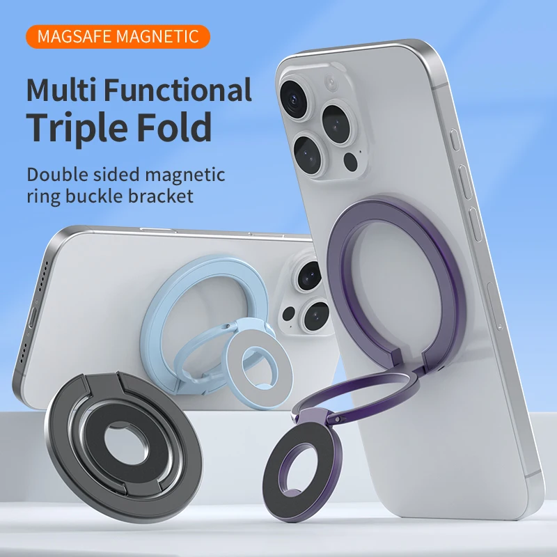 MagSafe Double Sided Magnetic Phone Ring Holder Portable Folding Cellphone Stand Universal Grip Bracket Support
