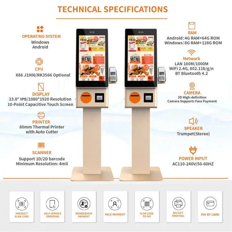 Scherm Pos Service Zelfbestelling Betalingsterminal Kiosk Restaurant 21 24 27 32 inch Touch