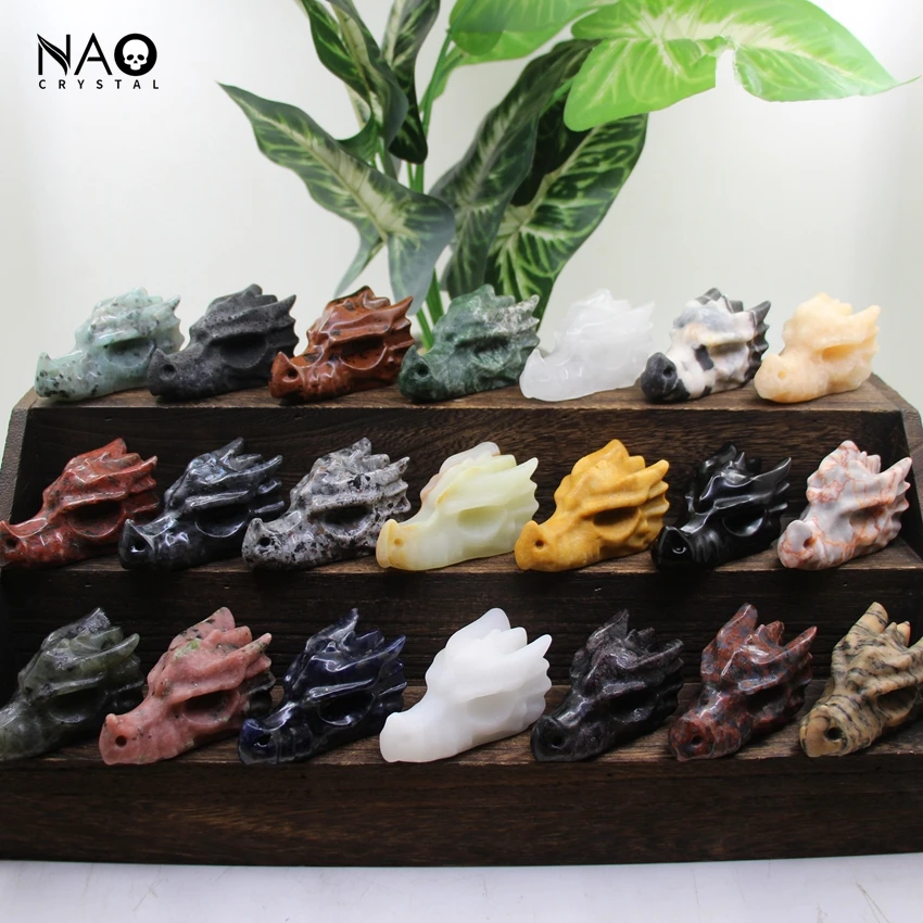 

2.8" Dragon Head Statue Carved Gemstone Animals Skull Figurine Home Decoration,Healing Crystal Quartz Office/Room Decor Gifts