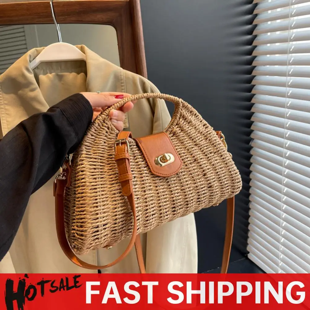 

Women Hand-Woven Bag Summer Woven Shell Female Tote Bag Handmade Fashion Holiday Casual Simple Elegant Lady Straw Bag