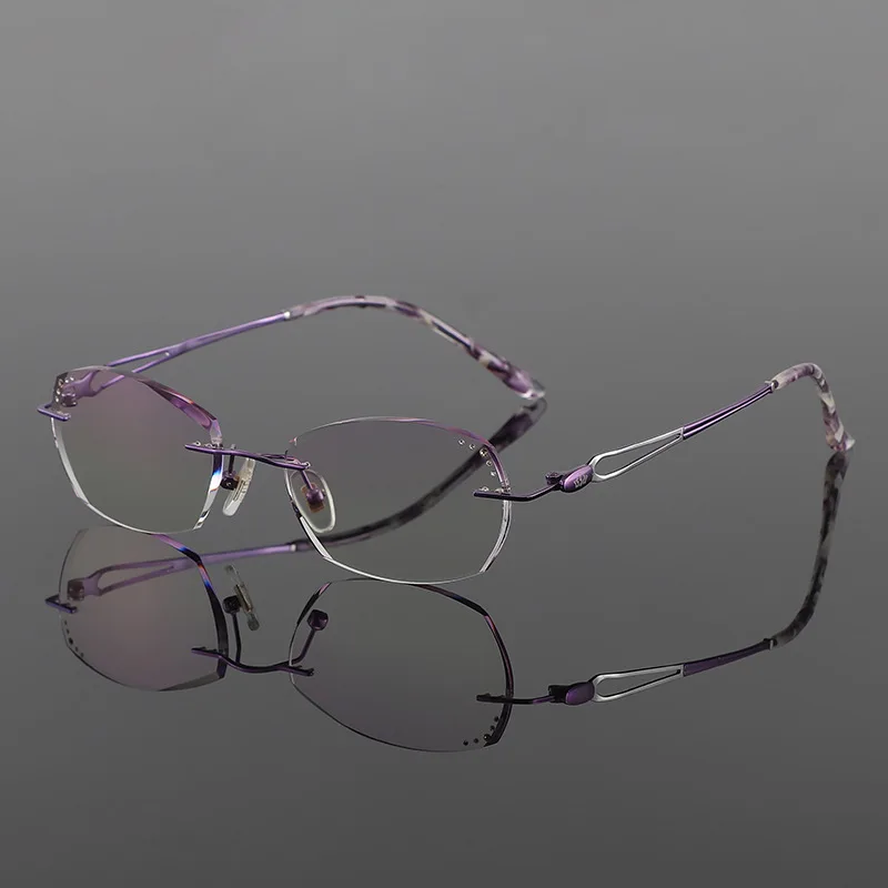 Luxury Glasses For Women Gradient Purple Lenses Rimless Optical Eyewear Myopia Hyperopia Eyeglasses Anti-Reflection Progressive