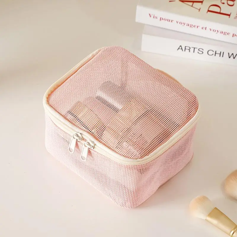 1 Stück tragbare Reise-Lippenstifttasche, Netz-Handtasche, Make-up-Tasche, Kosmetik-Aufbewahrungstasche, Kulturbeutel, transparente Strandtasche – Detail 4