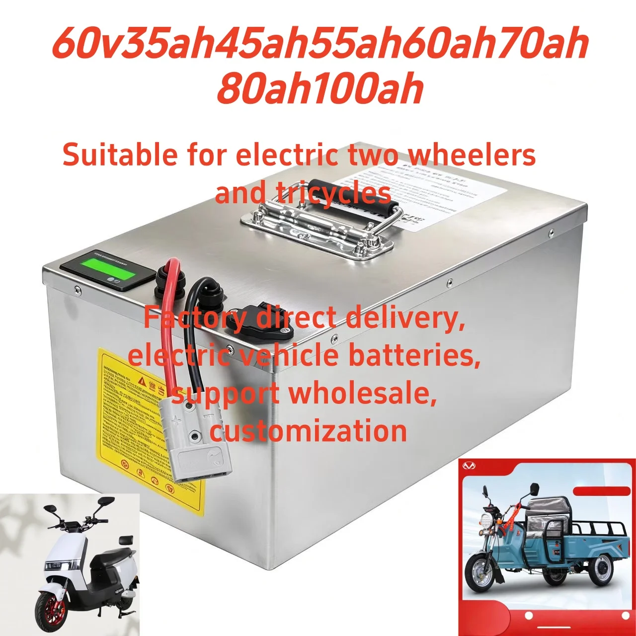 60V35Ah 50Ah 100Ah LiFePO4 Battery Pack with Built-in Bluetooth BMS for Solar Golf Cart RV Storage Boat - Lithium Iron Phosphath