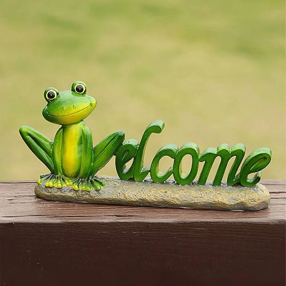 

Funny Cartoon Frogs Miniature Figurines Resin Crafts Cute Small Frog Ornament Handicraft Frog Welcome Sign Indoor Home Desktop