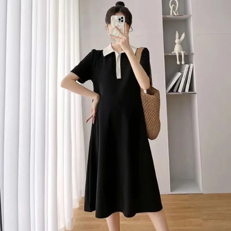 2026 Pregnant Women's Dresses Short-Sleeved Polo Dresses Maternity Clothings Summer Clothes