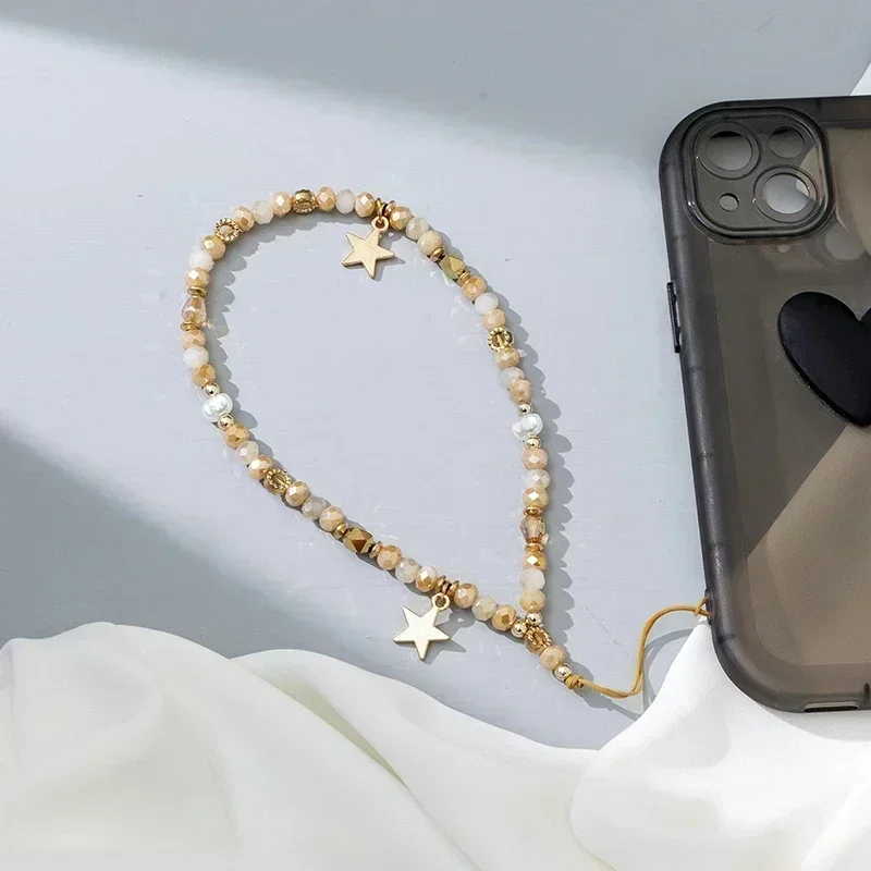 2024 Five-pointed Star Pendant Beaded Mobile Phone Chain Fashion Cellphone Case Hanging Rope Women Telephone Phone Lanyard