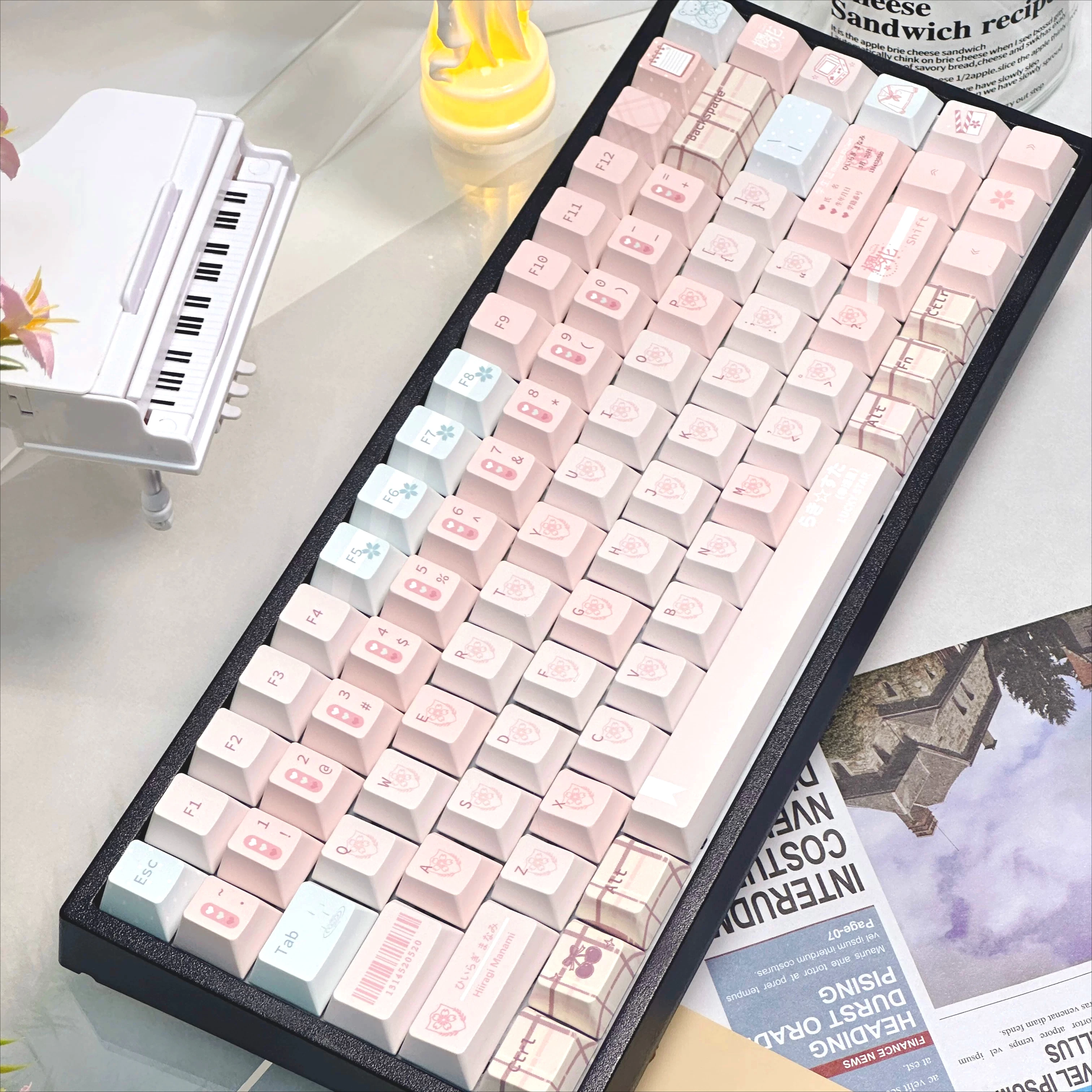 MAIMOOO School Time Pink Keycaps PBT Thermal Sublimation Craft Cherry High Height Keyboard Keycaps