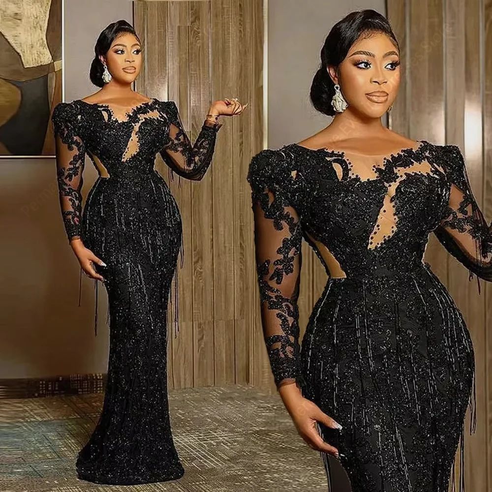 

Customized Mermaid Lace Decal Evening Dresses For Women Exquisite Crystal Tassel Prom Gowns Cocktail Party Vestido De Noche 2026