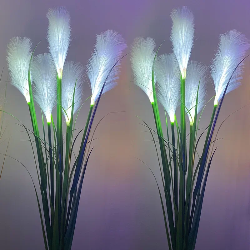 Hot Sale Garden Yard Decor Outdoor Artificial Flower Stake Light Simulation Fiber Optic Reed Lamp Led Solar