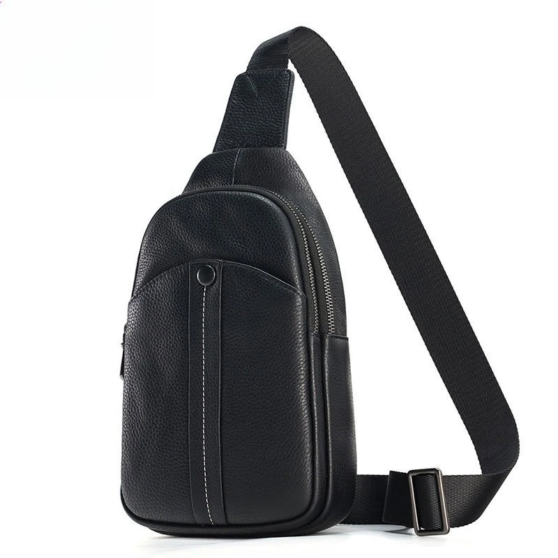 صدر كروس للرجال من الجلد الأصلي الراقي بنمط ليتشي للتنقل والاستخدام الكاجوال، حقيبة صدر سوداء ذات سعة كبيرة #2