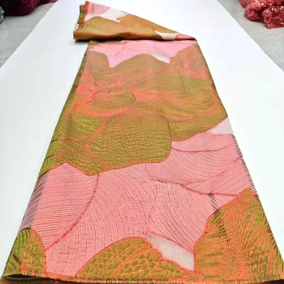 New Arrival African Brocade Lace Fabric Jacquard Organza Fabric High Quality Damask Jacquard for Wedding Evening Dresses SZ581