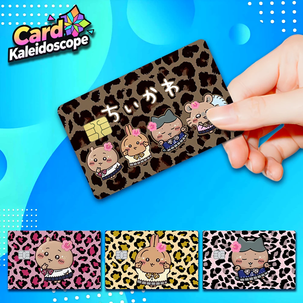 Kawaii Chiikawas Y2K Style Redit Card Skin Stickers Leopard Print Series Sticker for VISA JCB Mastercard and Other IC Card