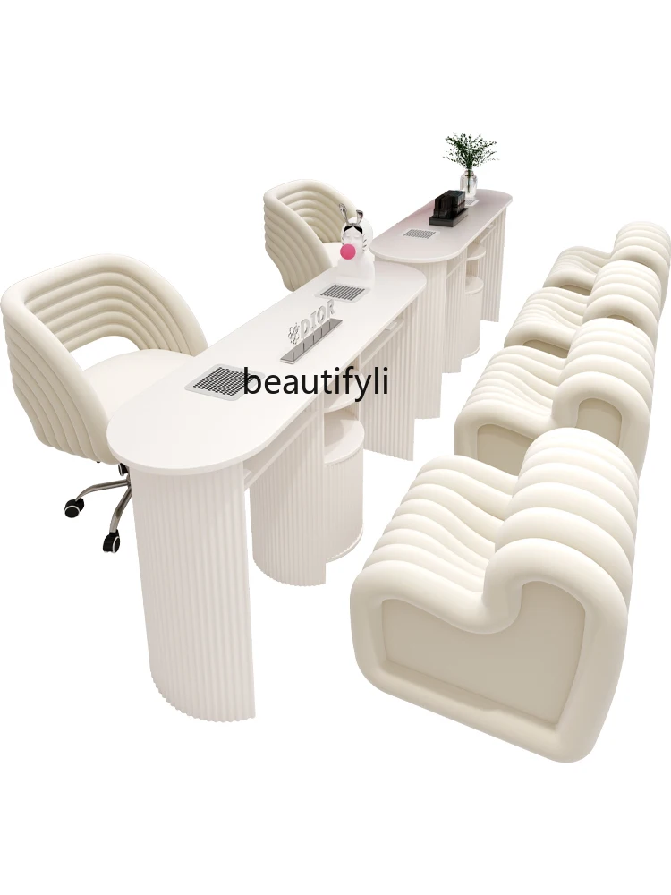 

Cream Style Manicure Table and Chair Set Combination Embedded High-Power Vacuum Cleaner No Leakage Gray