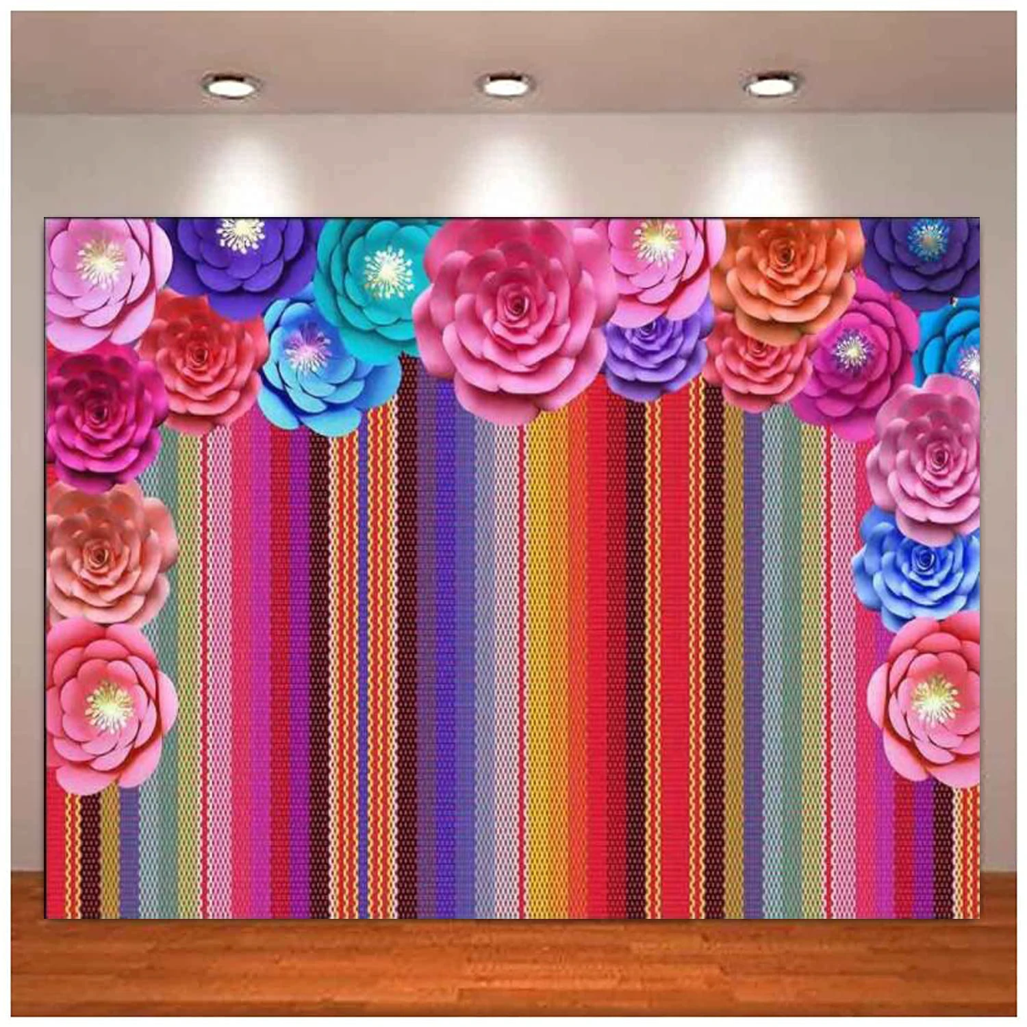 

Fiesta Colorful Stripes Party Photography Backdrop Mexico Birthday Background Paper Flower Cinco De Mayo Festival Cake Decor