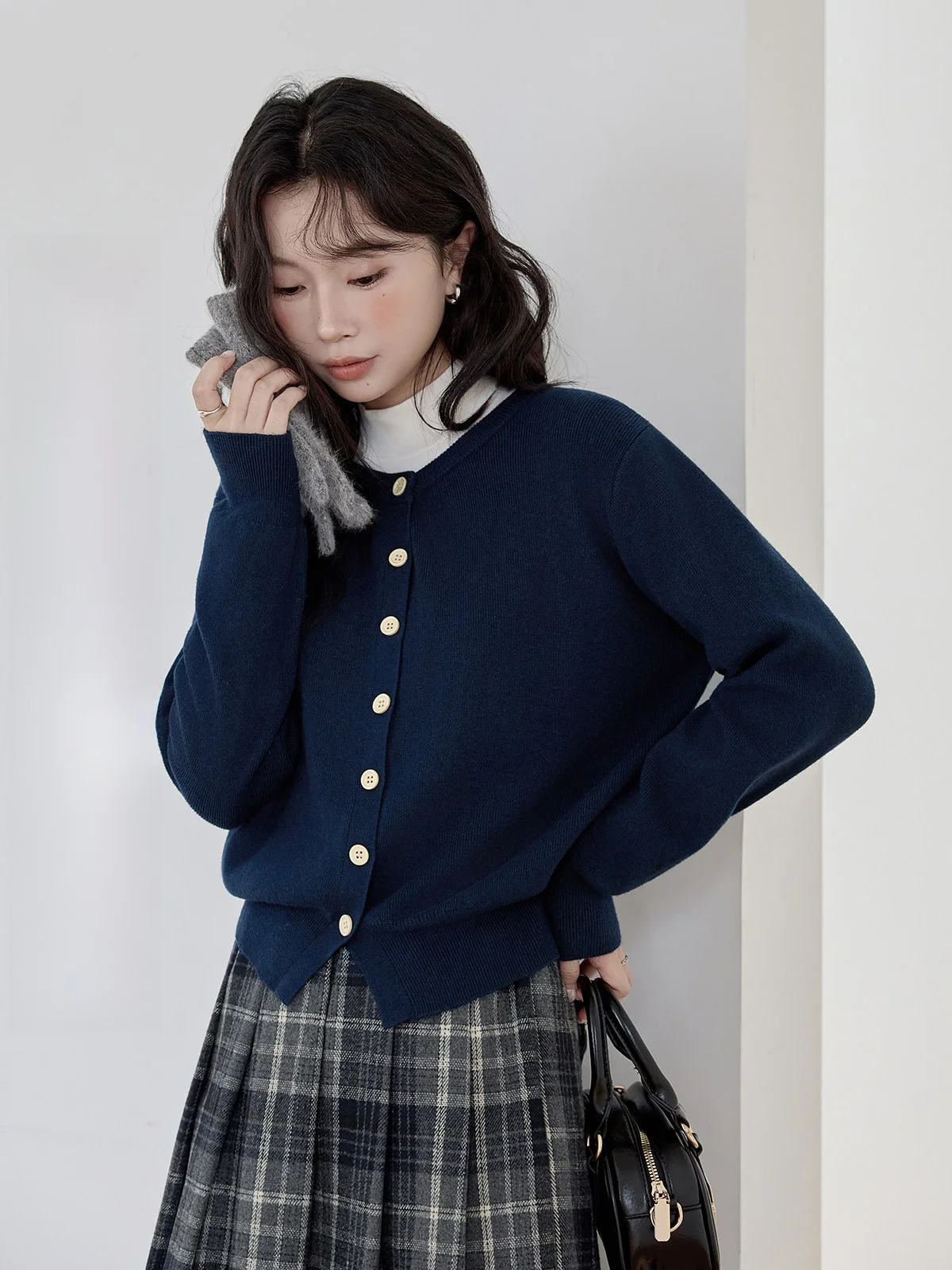 

Deep Blue Knitted Sweater Women's Faionable Unique Design Winter New Sle Slimming Open Cardigan Casual Comfortable Warmth