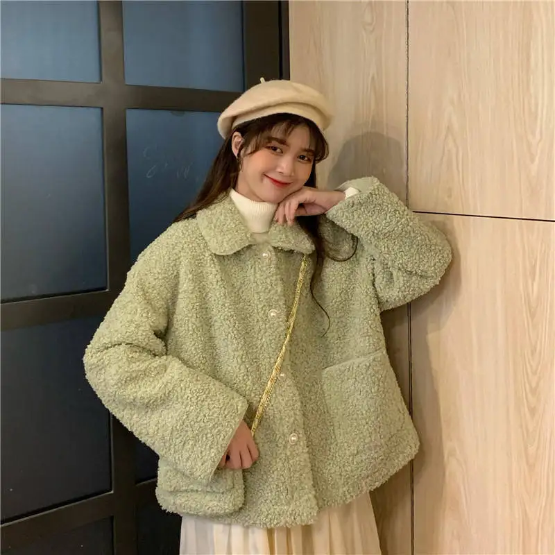 Imitation Lamb Wool Jacket for Women, Warm and Cute Winter with Loose Plush Top