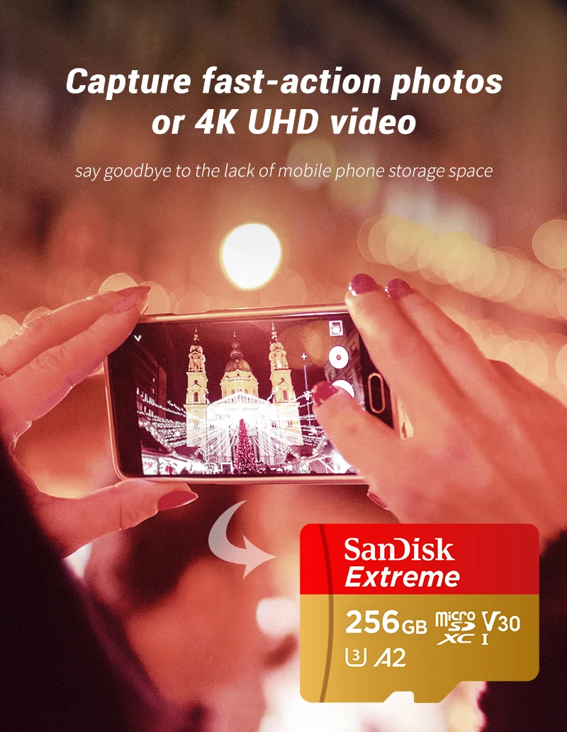 SanDisk Extreme V30 A2 4K MicroSD TF Flash-Karte für DJI-Drohnen, Actioncams und Handkameras, 64 GB, 128 GB, 256 GB, 512 GB, MicroSDXC-Speicherkarte. – Detail 2