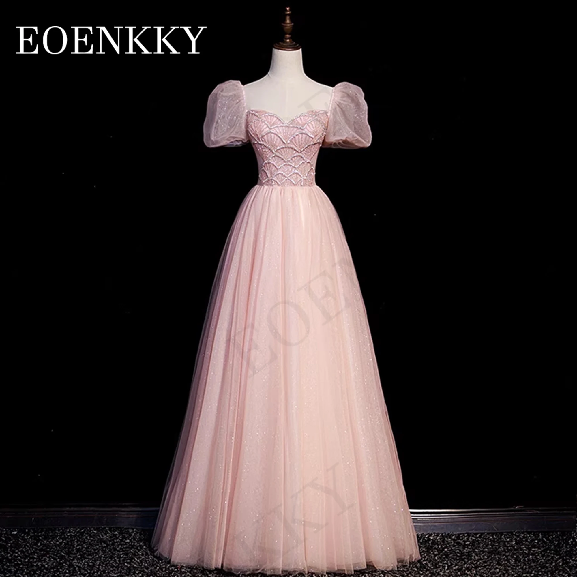 Princess Tulle Pink Prom Dresses 2024 Luxury Sparkly A Line Special Occasion Dress Puff Sleeve robe de soirée luxe élégante 2024