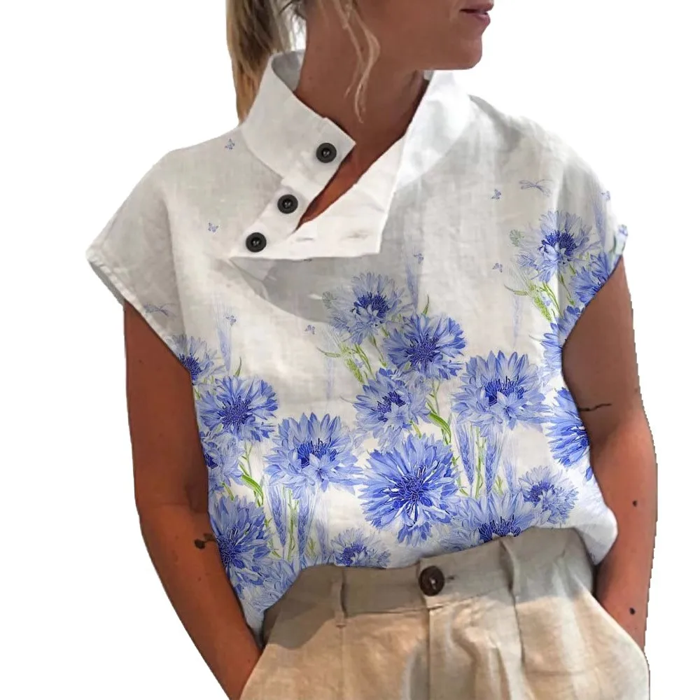 Women's Short Sleeved Shirt With Printed Pullover Tops Womens Shirt Blusas Asimetricas Mujer