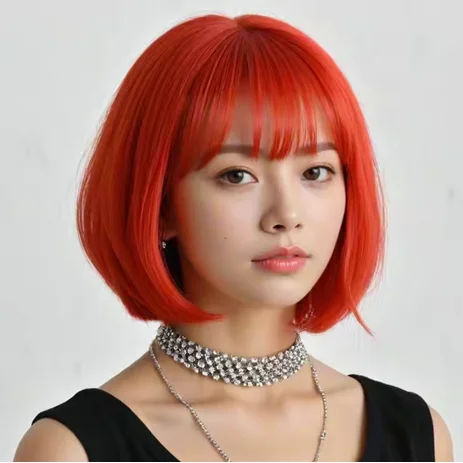 Peruca bob estilo anime de 12 polegadas, peruca de cabelo sintético curto feminino, cabelo liso resistente ao calor com tampa de rede com fivela ajustável