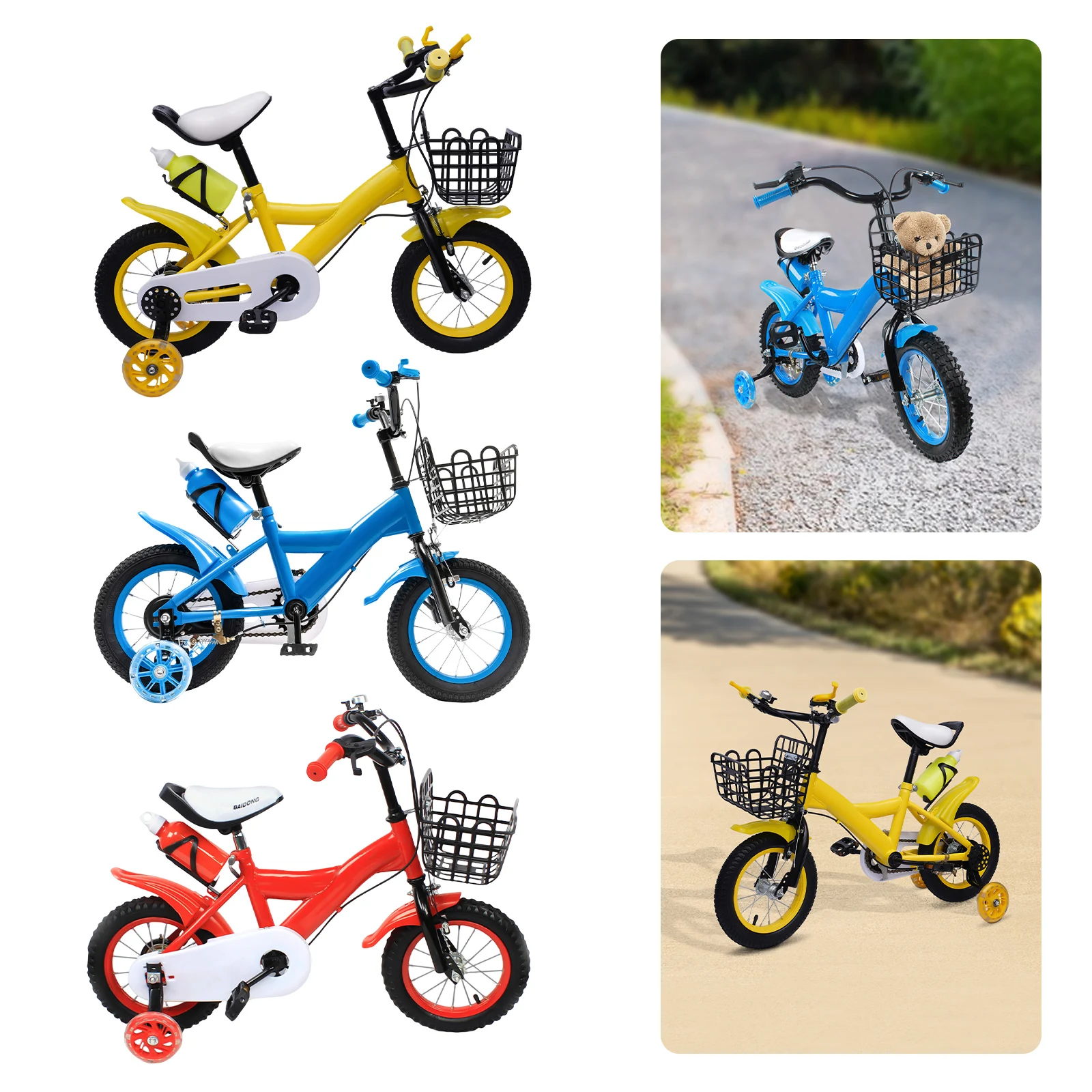 Blau/Gelb/Rot Kinderfahrrad 12-Zoll-Fahrrad für Kinder, junge Mädchen, Kinderfahrrad, geeignet für 2–4 Jahre