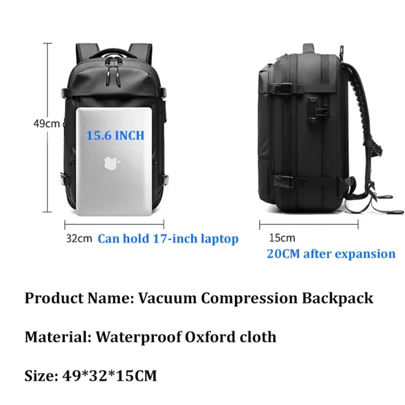 Vacuum Compression Travel Backpack Men 17 Inch Laptop Backpack Large Capacity School Backpack Outdoor Expand Business Knapsack