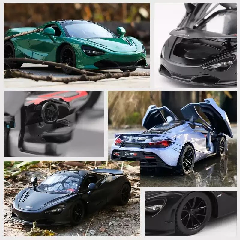 McLaren 720S modelo de liga de alta simulação, veículo metálico, leve e sonoro, brinquedo puxado, coleção de carros, presentes para crianças, A285, 1:32