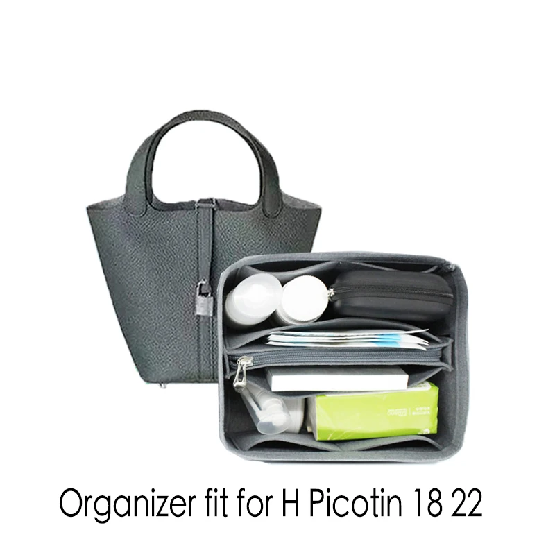 Para h picotin 18 22 bolsa de feltro organizador inserção com zíper para tote shaper sacos cosméticos portátil bolsas de maquiagem armazenamento interno