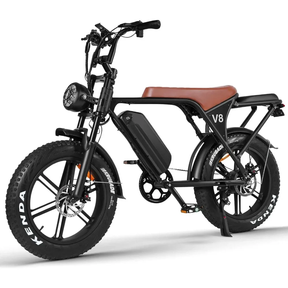 

V8 Electric Bike for Adults, Ebike Moped Style with 1000W Peak Motor 48V 15Ah Removable Battery, Up to 31MPH 20'' Fat