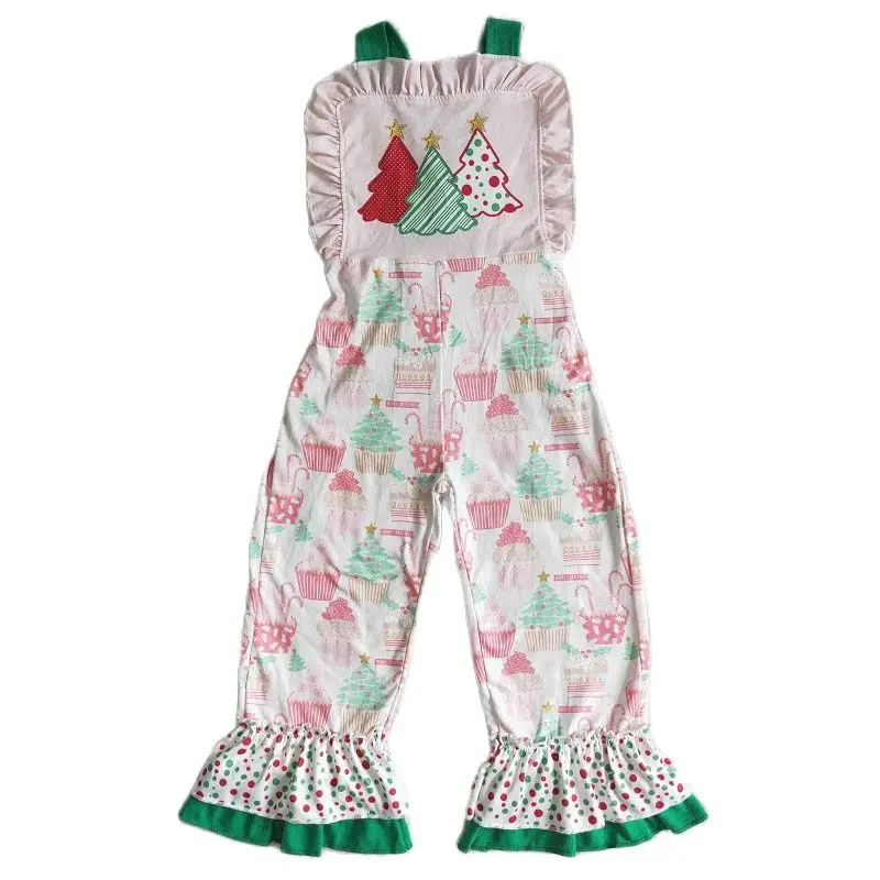 New Summer Fashion Baby Girls Christmas Tree Print Bib Jumpsuit Boutique Wholesale Kids Children Clothing Outfits