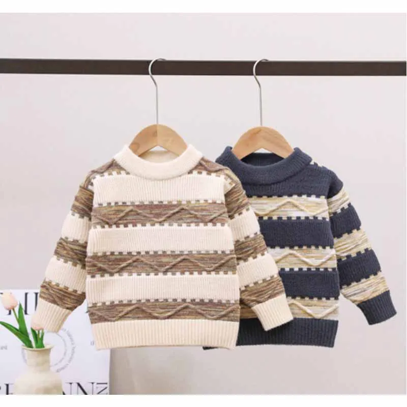 Boys Warm Jumper Children Autumn Knit Sweater Kids Striped Pullover Teenage Fashion Casual Clothes New Baby Long-Sleeved Tops