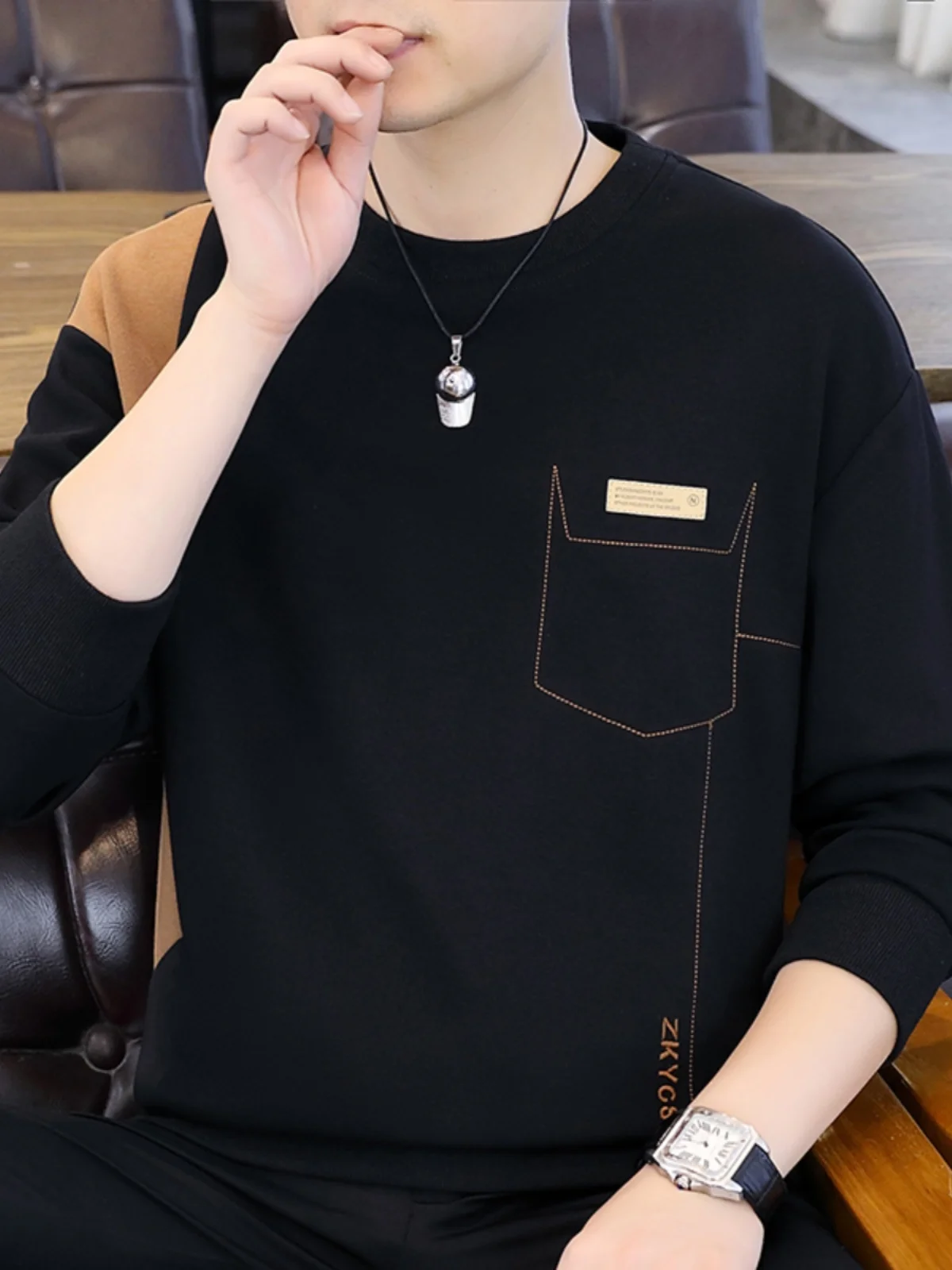 

Men's Fashionable Long Sleeve round Neck Sweatshirt Slim Fit Spring Autumn New Design High End Streetwear Comfortable Cotton ...