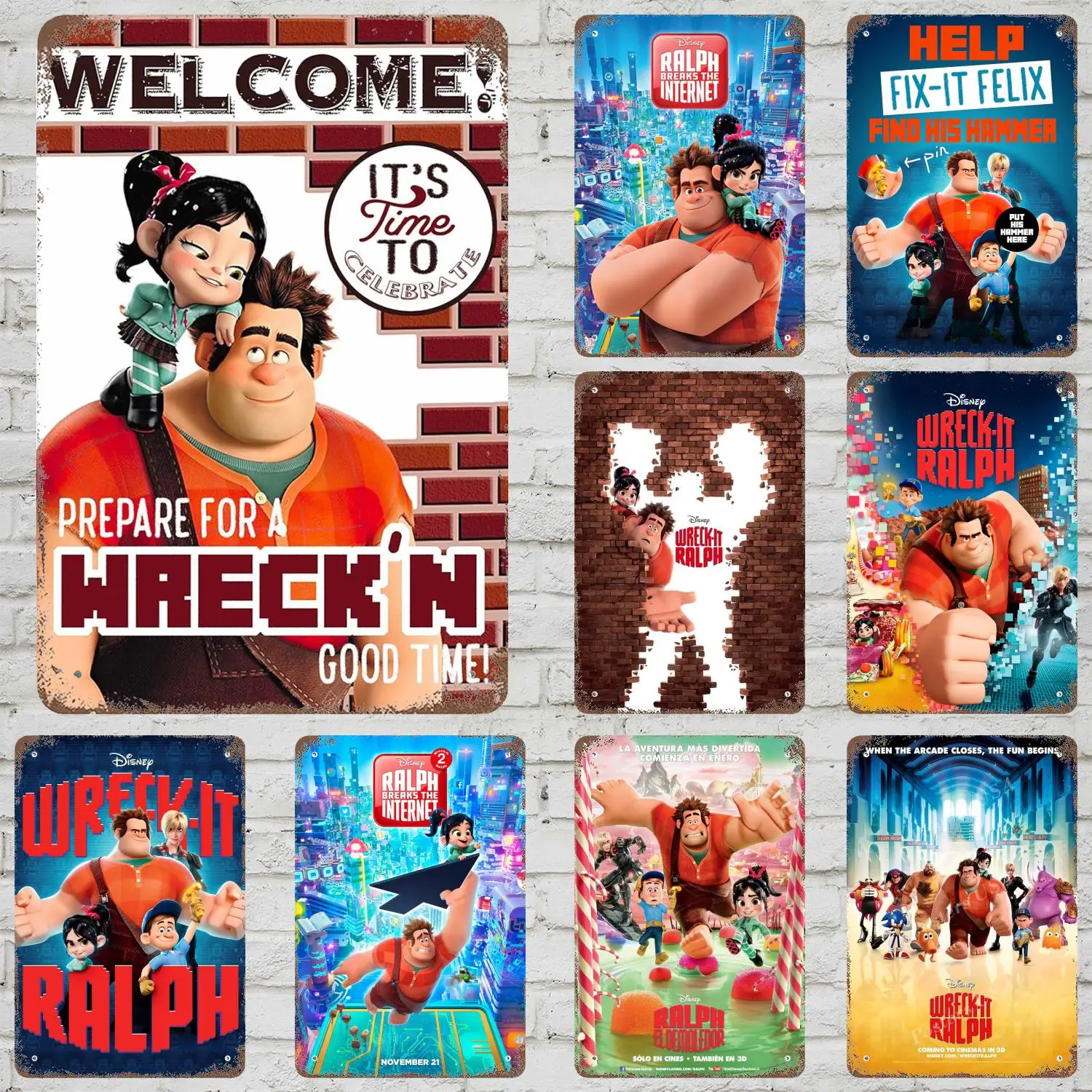 

MINISO Wreck-It Ralph Vintage Metal Tin Signs Posters Decor Retro Metal Plaque Wall Art Decor for Garage Bar