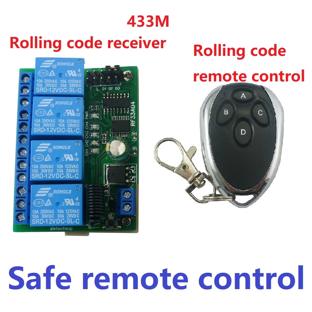 RF33A04 RC43A04 4CH Rolling Code Keeloq Controler HCS301 Remote Control Keyfob Transmitter Board for Door Motor Garage LED