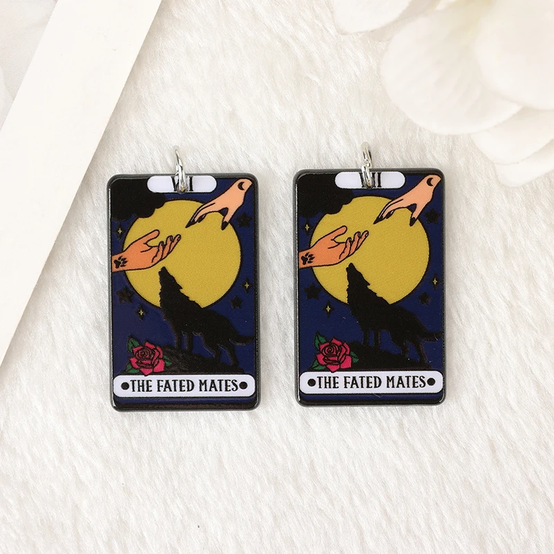 10Pcs Tarot Charms Creative Acrylic Spice Reader Teacher Pendant For Necklace Keychain Diy Making Accessories