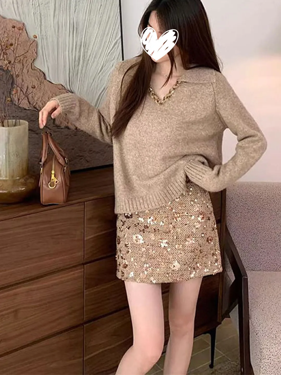 

Fall Winter 2025 New Style Ladylike Long Sleeve Knitted Top And Skirt Set High End Feel Half Length Skirt Two Piece Set for W...