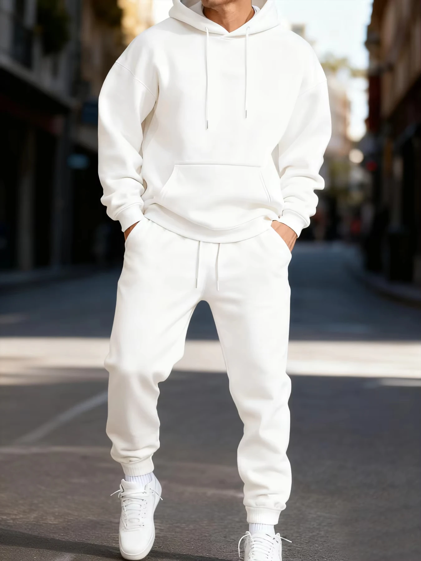 Man's Hoodie Set Winter Solid Color Two Pices Sets Long-Length Street Clothes Casual Sports Sweatpant Hoody Unisex Fashion Suit view 5