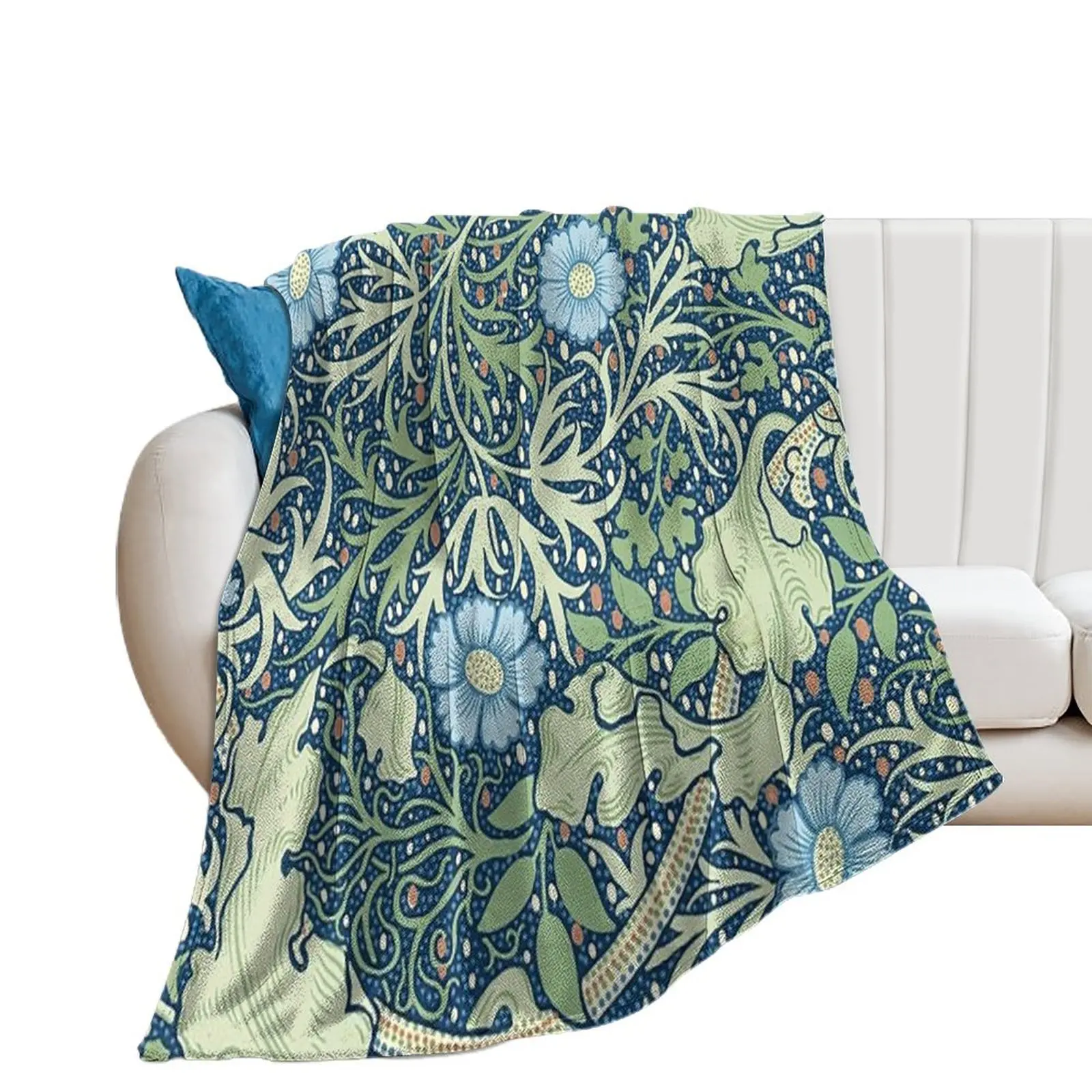 

William Morris Seaweed pattern, Victorian ,Blue , Green, Floral , Leaves, Art Nouveau, vintage, wallpaper, Morris, Throw Blanket