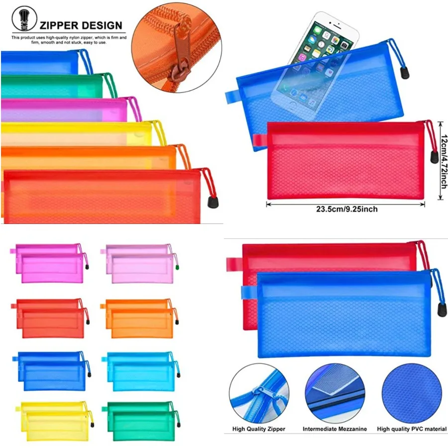 

36pcs Waterproof Plastic Double Layer Zipper File Bags 9 x 4.5 Inches for Organizing Invoices Bills Documents Storage Pencil Po