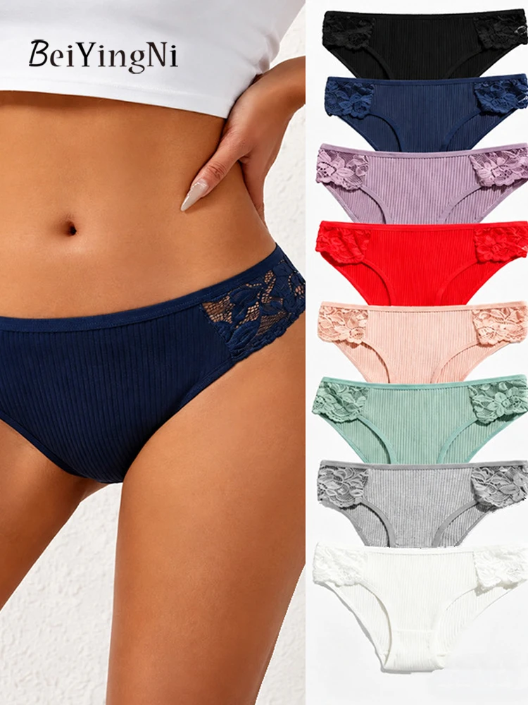 Beiyingni 3PCS/L Cotton Soft Women's Panties and Briefs Sets Lace Spliced Sexy Underpants Woman Sexy Daily Lingerie Underwear