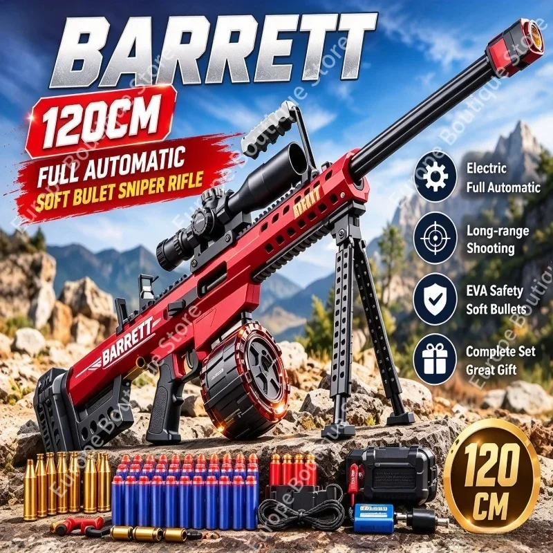 Full Automatic Barrett EVA Safety Soft Bullet Toy Gun Outdoor CS Shooting Games Toy Sniper Rifle Model Christmas Gift