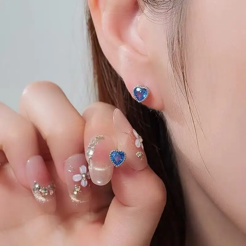 5MM Natural Blue Topaz Stud Earrings For Women 925 Sterling Silver Jewelry Gift Simple Peridot Jewelry