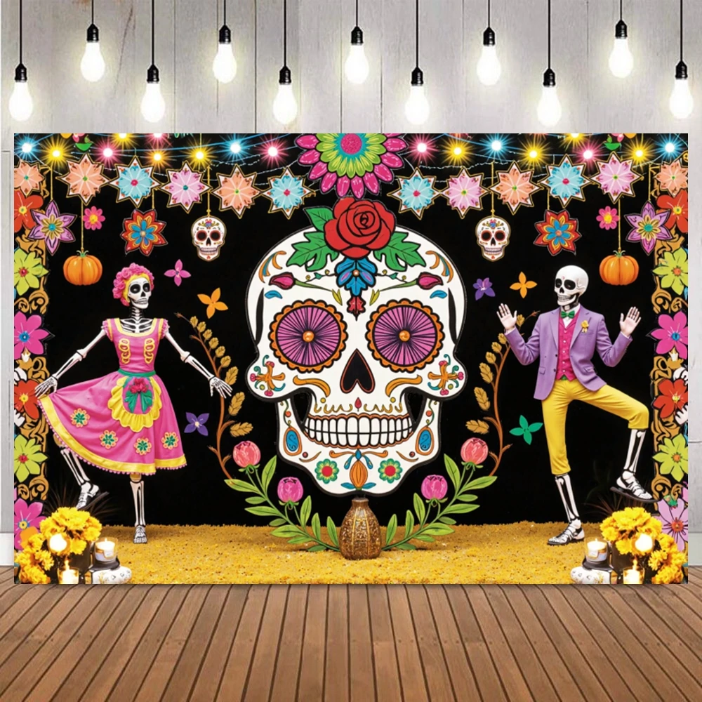 Fondo fotográfico del Festival de los muertos, Día DE Los Muertos mexicano, Fiesta DE calavera, decoración colorida, fondo fotográfico, utilería DE estudio