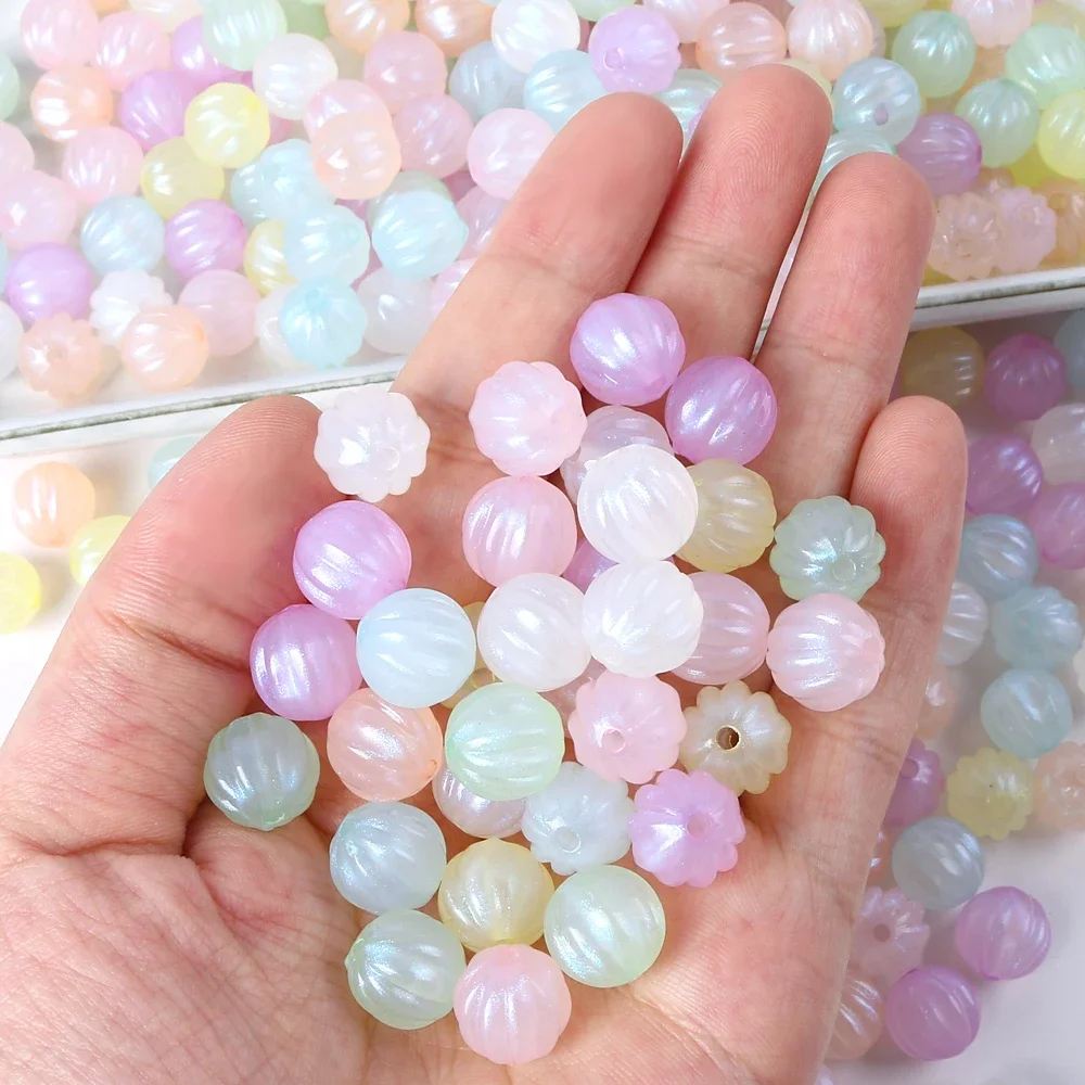 30pcs 11mm Acrylic Mermaid Pumpkin Beads Loose Spacer Beads for DIY Phone Chain Jewelry Making Necklace Bracelet Accessories