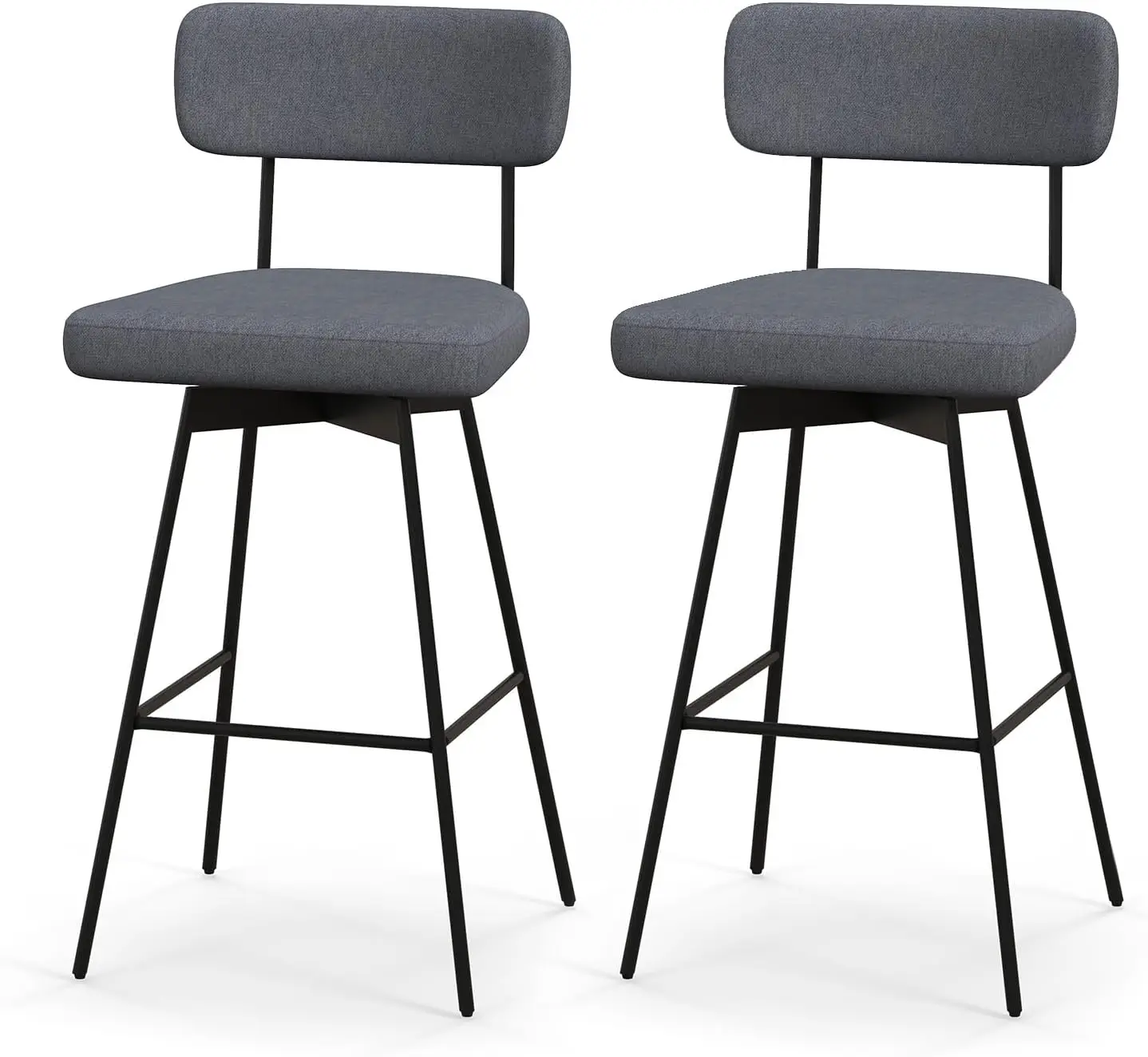 

Bar Stools Set of 2, 29” Upholstered Bar Height Chairs with Back, 360° Swivel Bar Chairs with Heavy-Duty Metal Legs and Foo